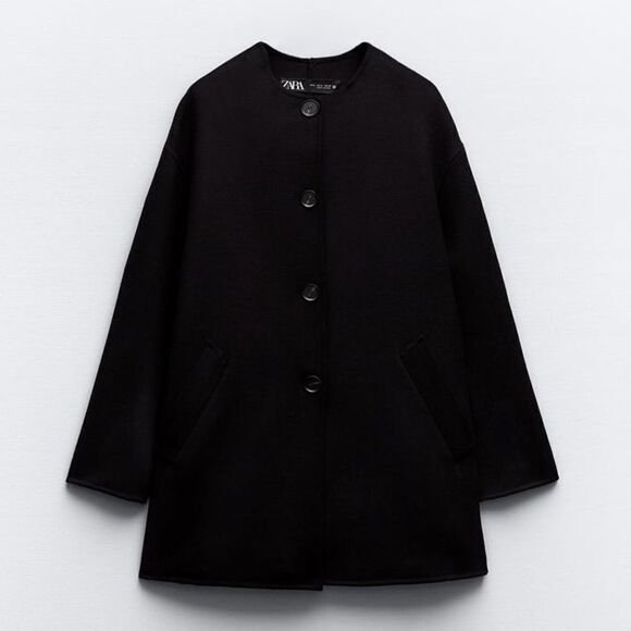 ZARA WOOL BLEND ROUND COLLAR COAT - Picture 4 of 9